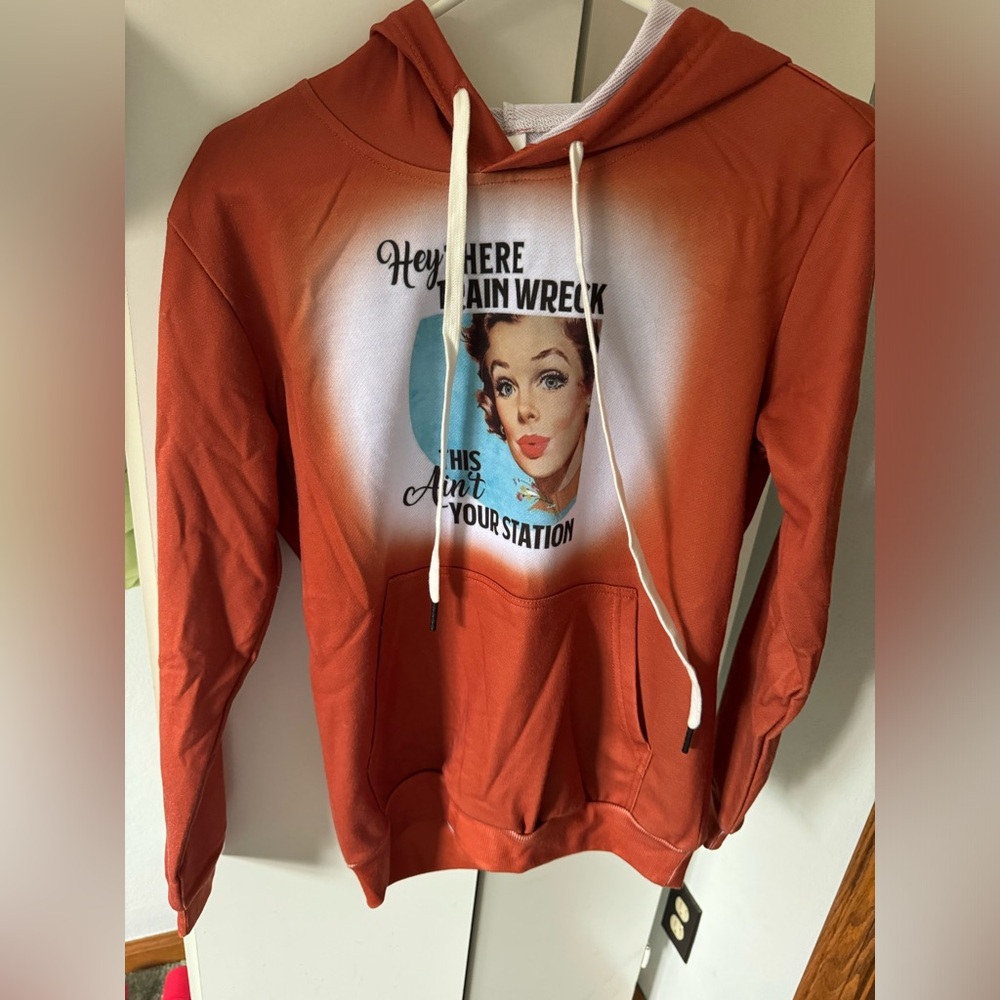 Burnt orange, homemade sweatshirt, one of a kind brand new never worn size small